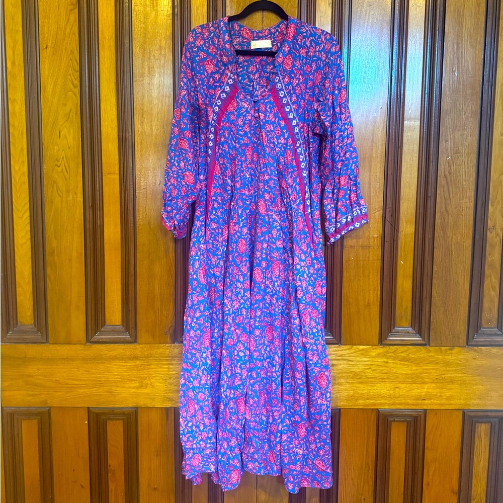 Natalie Martin Fiore dress in the Bloom Print Persian Blue Rosso